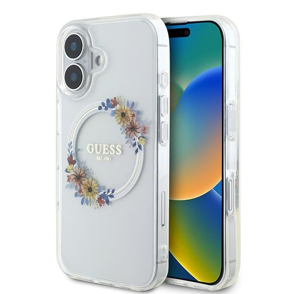 Θήκη MagSafe για Apple iPhone 16 Plus, Guess, IML Flowers Wreath, Διάφανη