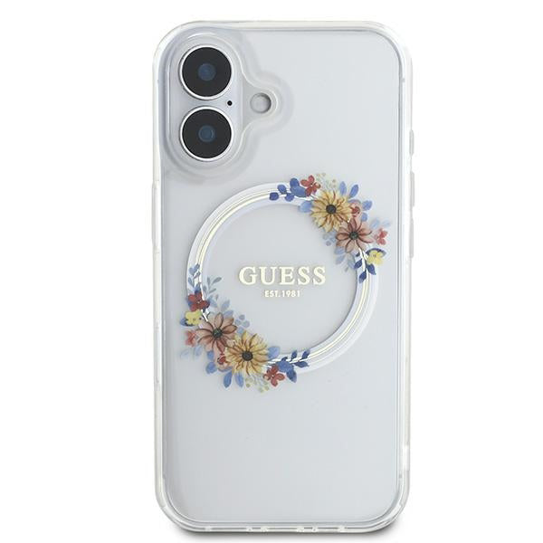 Θήκη MagSafe για Apple iPhone 16 Plus, Guess, IML Flowers Wreath, Διάφανη