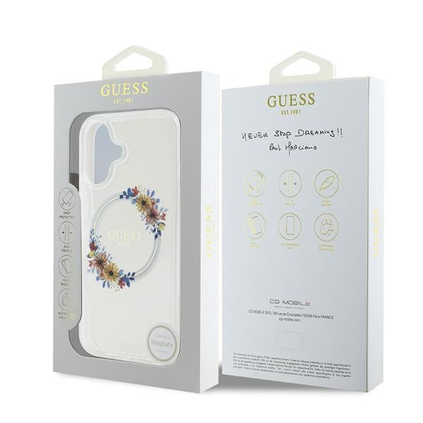 Θήκη MagSafe για Apple iPhone 16 Plus, Guess, IML Flowers Wreath, Διάφανη
