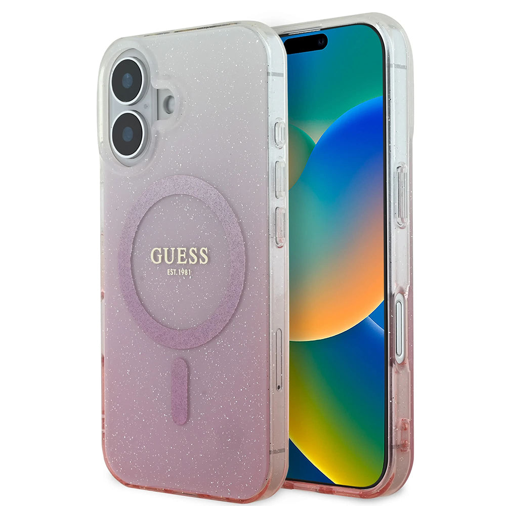 Θήκη MagSafe για Apple iPhone 16 Plus, Guess, IML Glitter Gradient, Ροζ