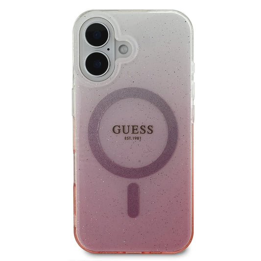 MagSafe Case for Apple iPhone 16 Plus, Guess, IML Glitter Gradient, Pink