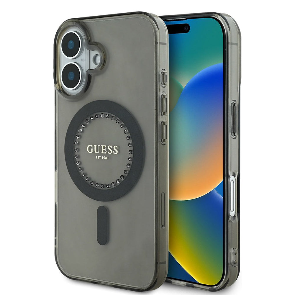 Θήκη MagSafe για Apple iPhone 16 Plus, Guess, IML Rhinestone, Μαύρη