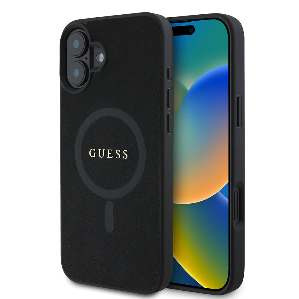 Θήκη MagSafe για Apple iPhone 16 Plus, Guess, Saffiano Classic Logo, Μαύρη