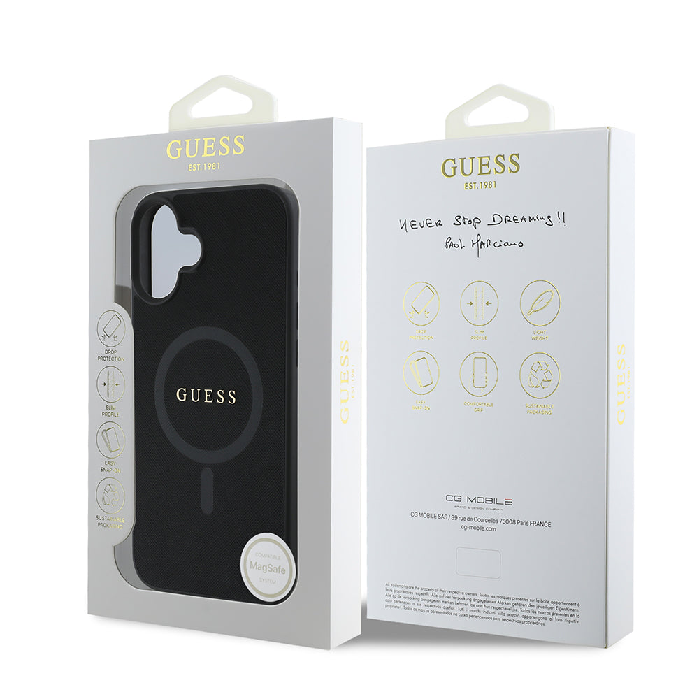 Θήκη MagSafe για Apple iPhone 16 Plus, Guess, Saffiano Classic Logo, Μαύρη