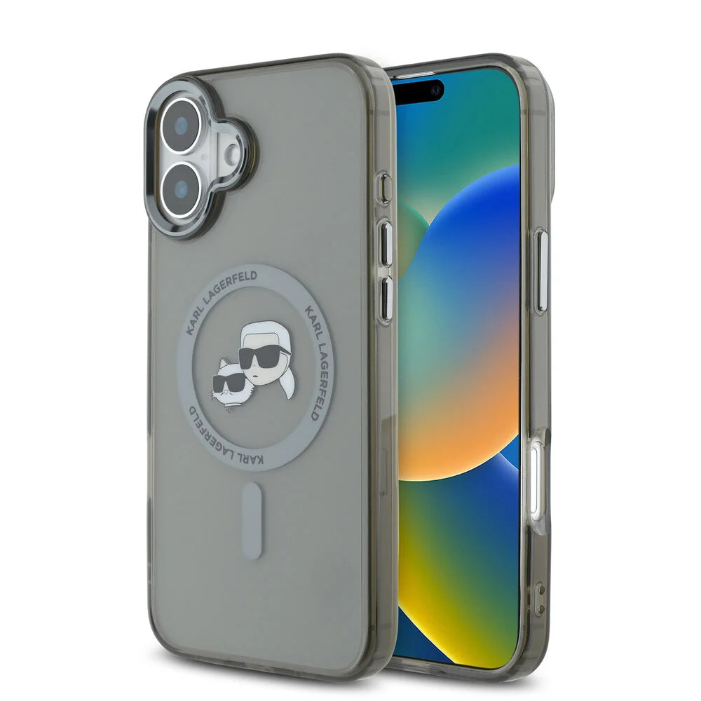 Θήκη MagSafe για Apple iPhone 16 Plus, Karl Lagerfeld, IML Metal Karl & Choupette's Heads, Μαύρη