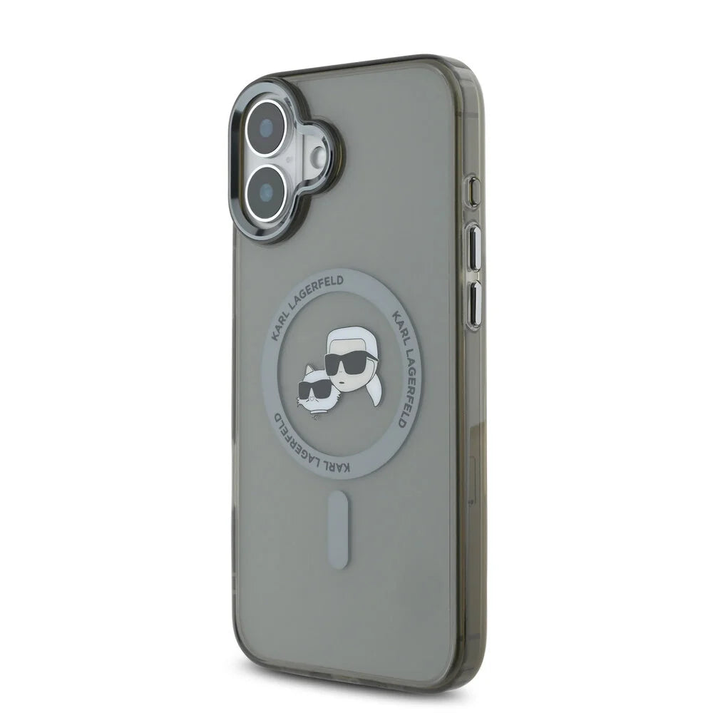 Θήκη MagSafe για Apple iPhone 16 Plus, Karl Lagerfeld, IML Metal Karl & Choupette's Heads, Μαύρη