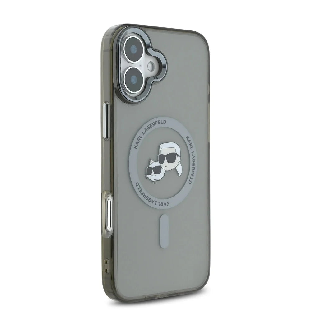 Θήκη MagSafe για Apple iPhone 16 Plus, Karl Lagerfeld, IML Metal Karl & Choupette's Heads, Μαύρη