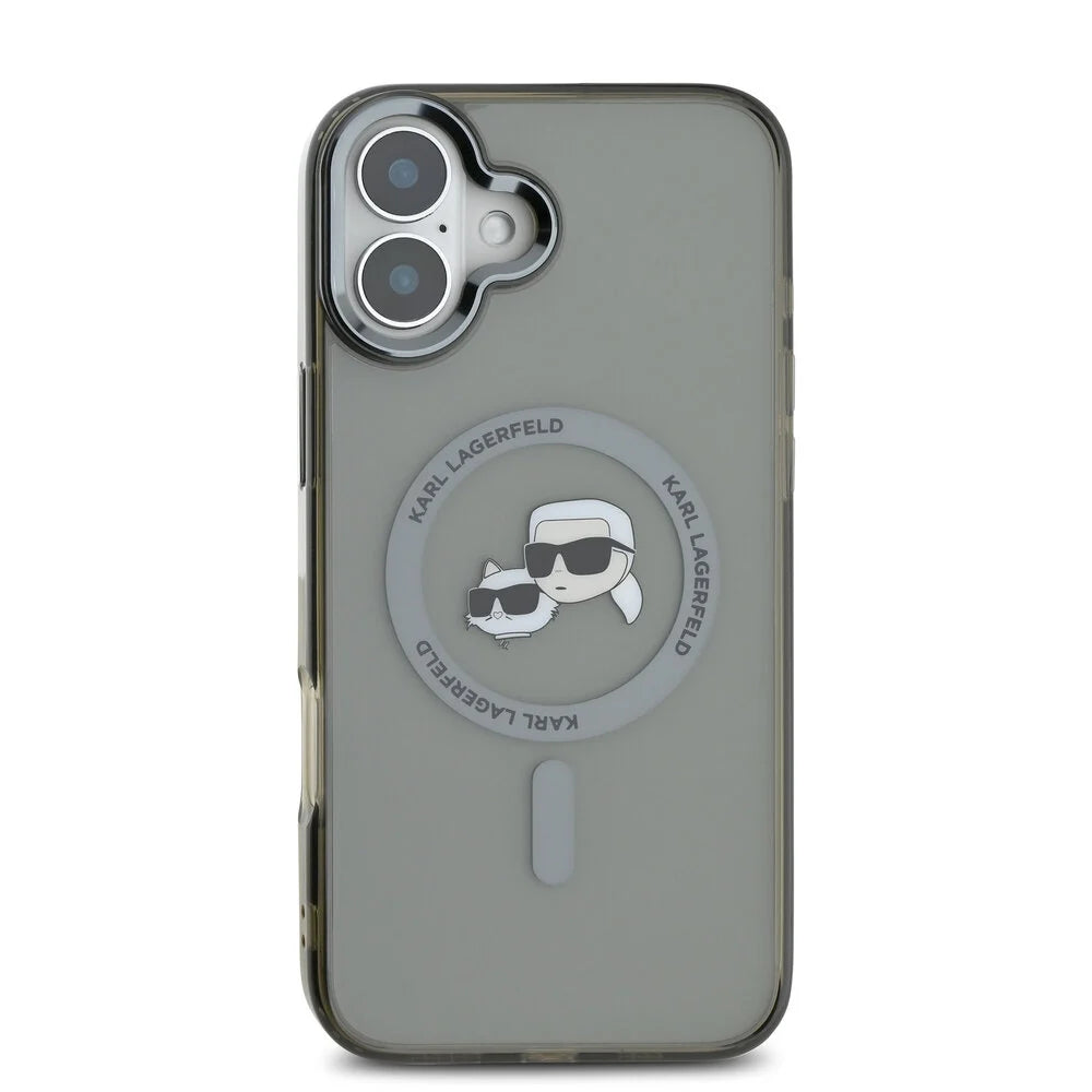 Θήκη MagSafe για Apple iPhone 16 Plus, Karl Lagerfeld, IML Metal Karl & Choupette's Heads, Μαύρη