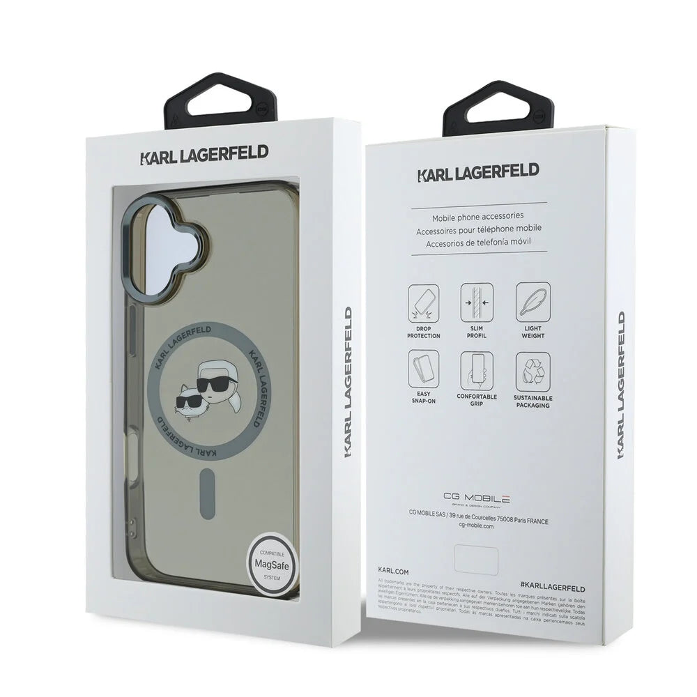 Θήκη MagSafe για Apple iPhone 16 Plus, Karl Lagerfeld, IML Metal Karl & Choupette's Heads, Μαύρη
