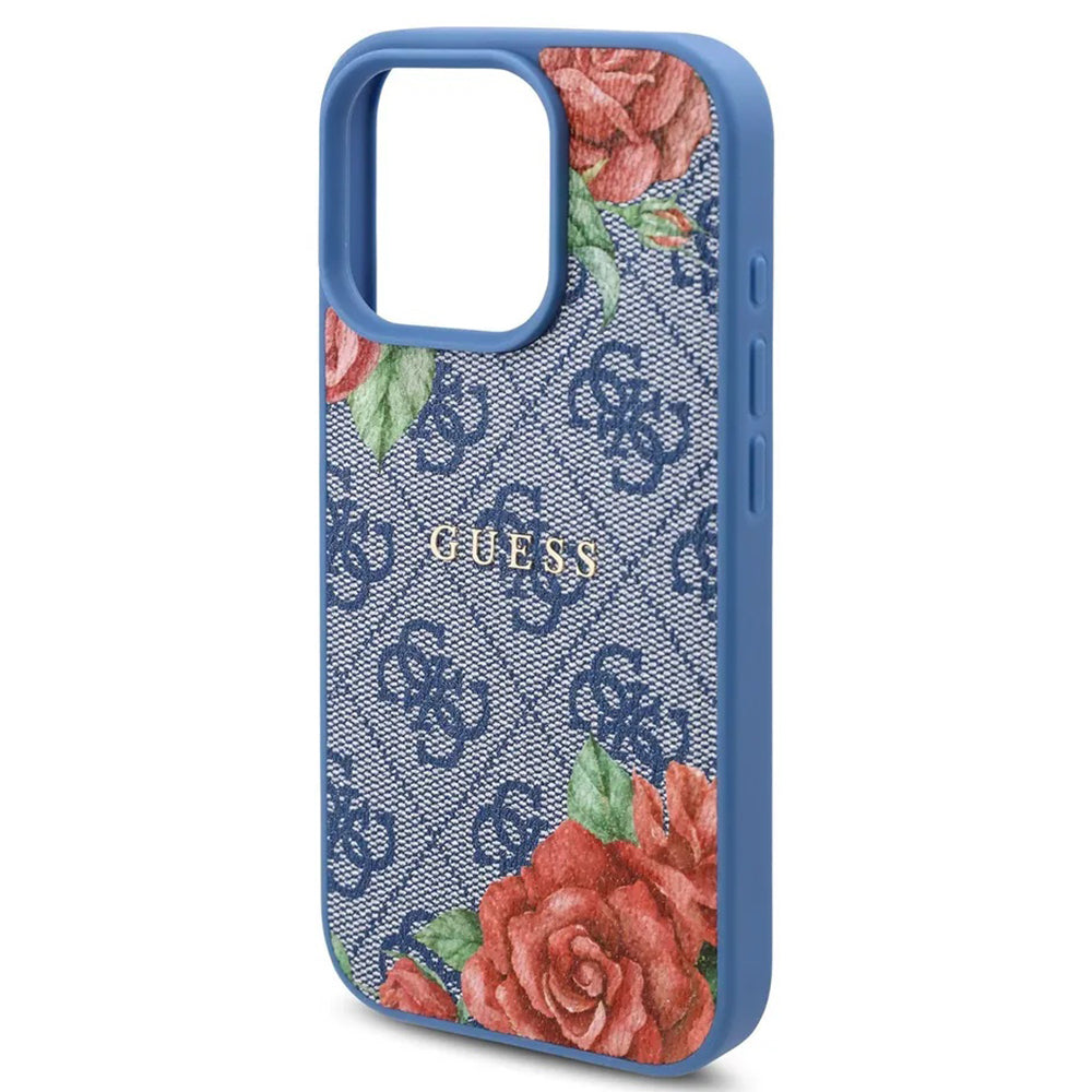 Θήκη MagSafe για Apple iPhone 16 Pro, Guess, 4G Flowers Print, Μπλε