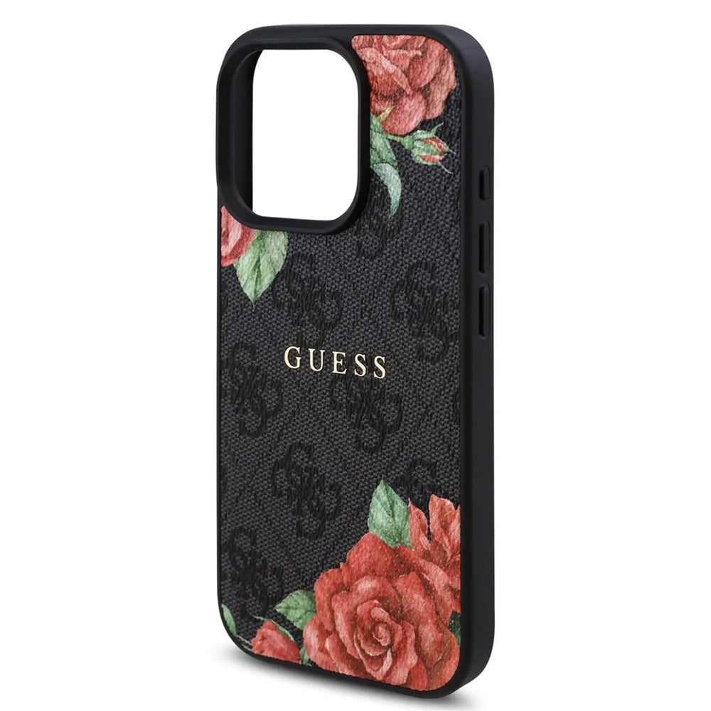 Θήκη MagSafe για Apple iPhone 16 Pro, Guess, 4G Flowers Print, Μαύρη