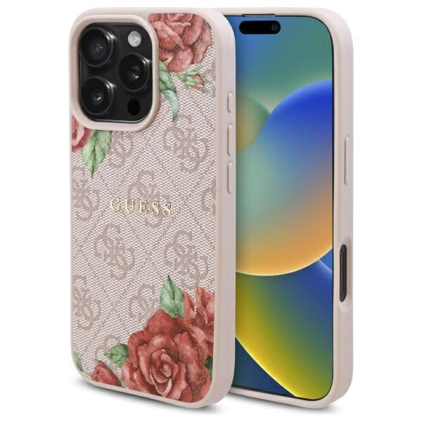 Θήκη MagSafe για Apple iPhone 16 Pro, Guess, 4G Flowers Print, Ροζ