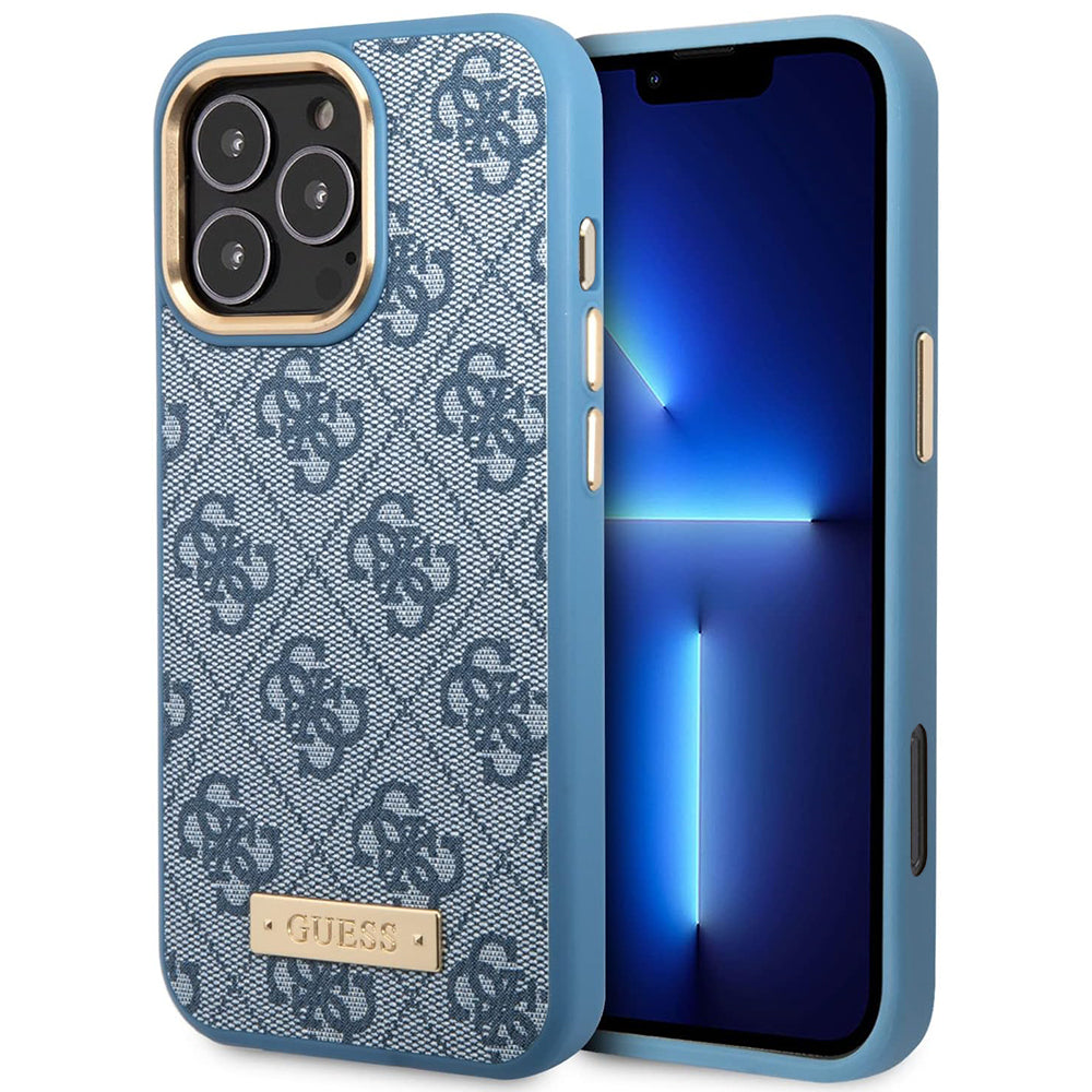 Θήκη MagSafe για Apple iPhone 16 Pro, Guess, 4G Logo Plate, Μπλε