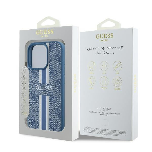 Θήκη MagSafe για Apple iPhone 16 Pro, Guess, 4G Printed Stripes, Μπλε