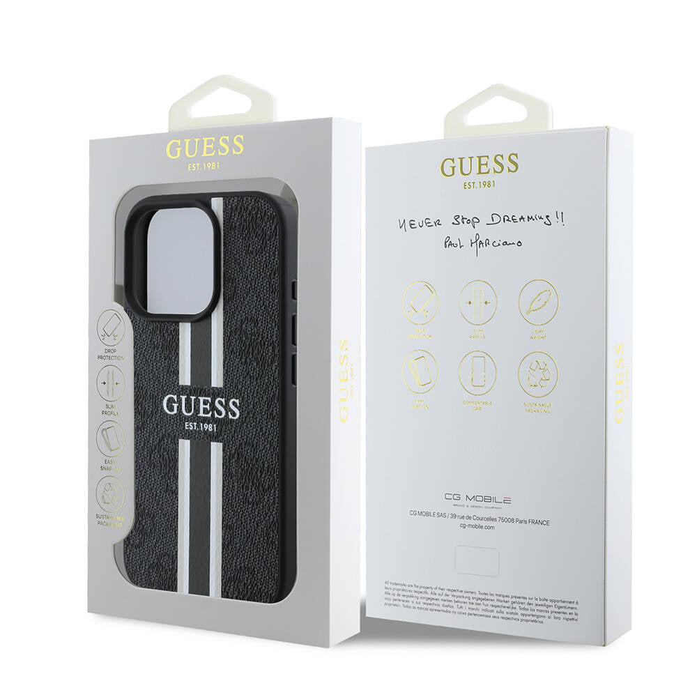 Θήκη MagSafe για Apple iPhone 16 Pro, Guess, 4G Printed Stripes, Μαύρη