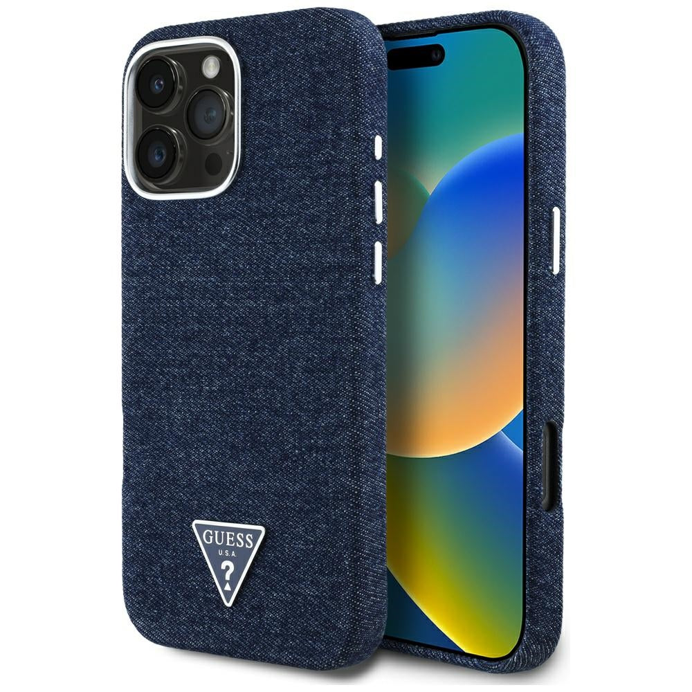 Θήκη MagSafe για Apple iPhone 16 Pro, Guess, Denim Triangle Logo, Μπλε
