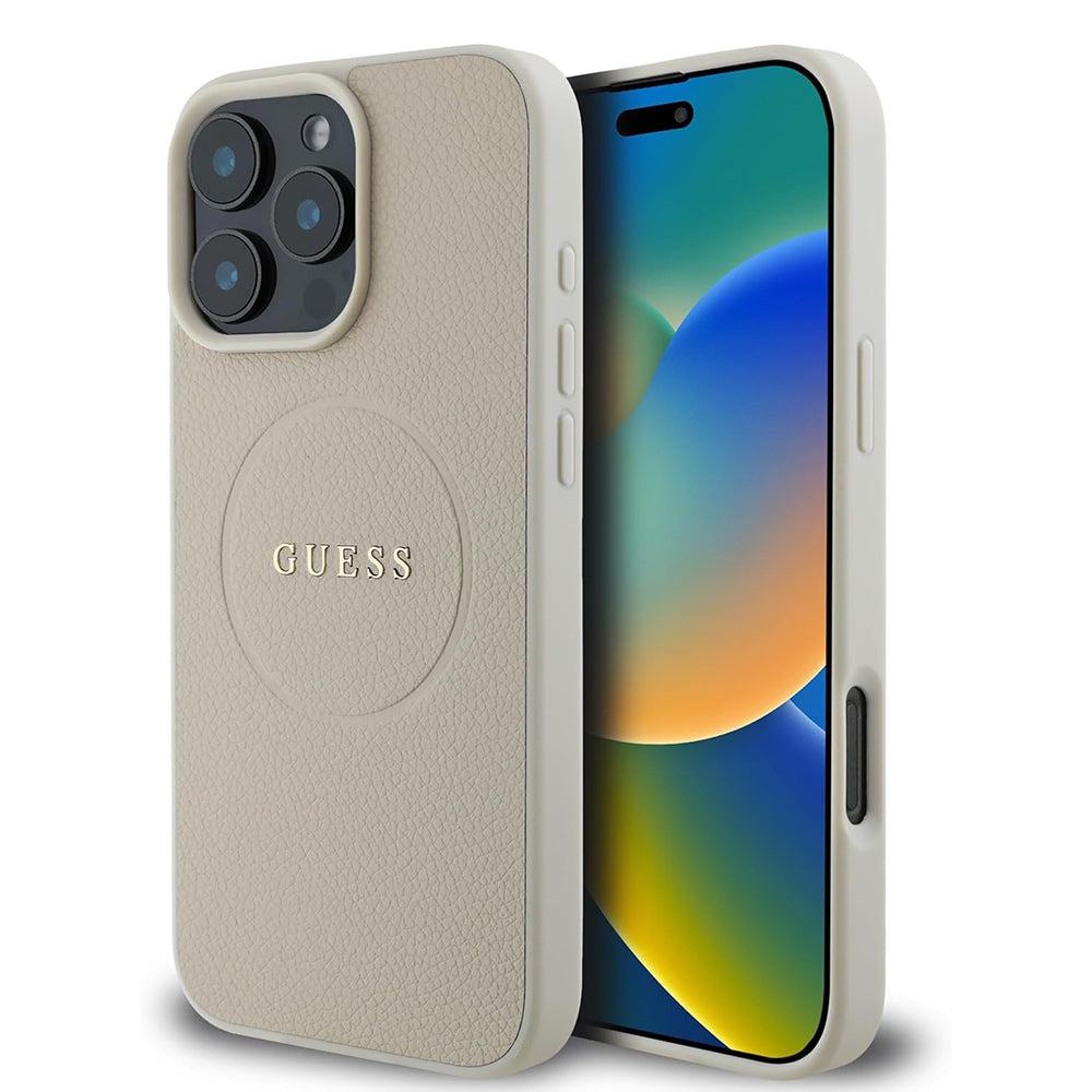 Θήκη MagSafe για Apple iPhone 16 Pro, Guess, Grained Gold Ring, Μπεζ
