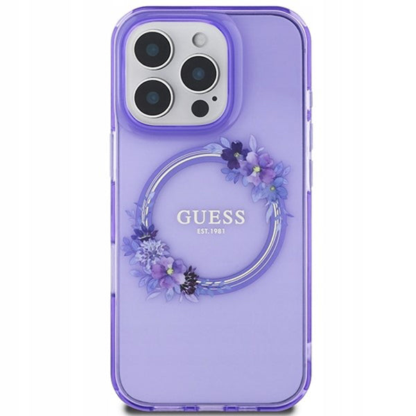Θήκη MagSafe για Apple iPhone 16 Pro, Guess, IML Flowers Wreath, Μωβ