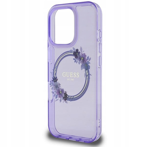 Θήκη MagSafe για Apple iPhone 16 Pro, Guess, IML Flowers Wreath, Μωβ