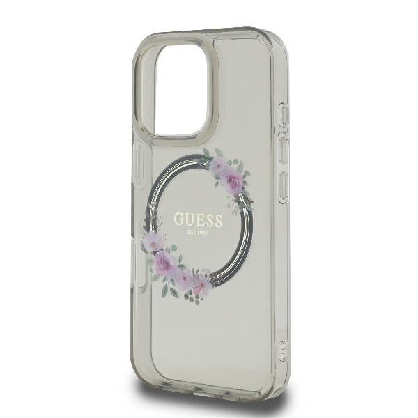 Θήκη MagSafe για Apple iPhone 16 Pro, Guess, IML Flowers Wreath, Μαύρη