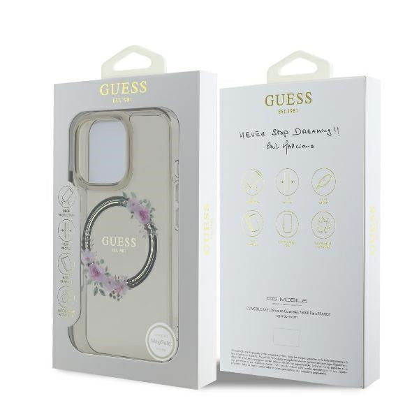 Θήκη MagSafe για Apple iPhone 16 Pro, Guess, IML Flowers Wreath, Μαύρη
