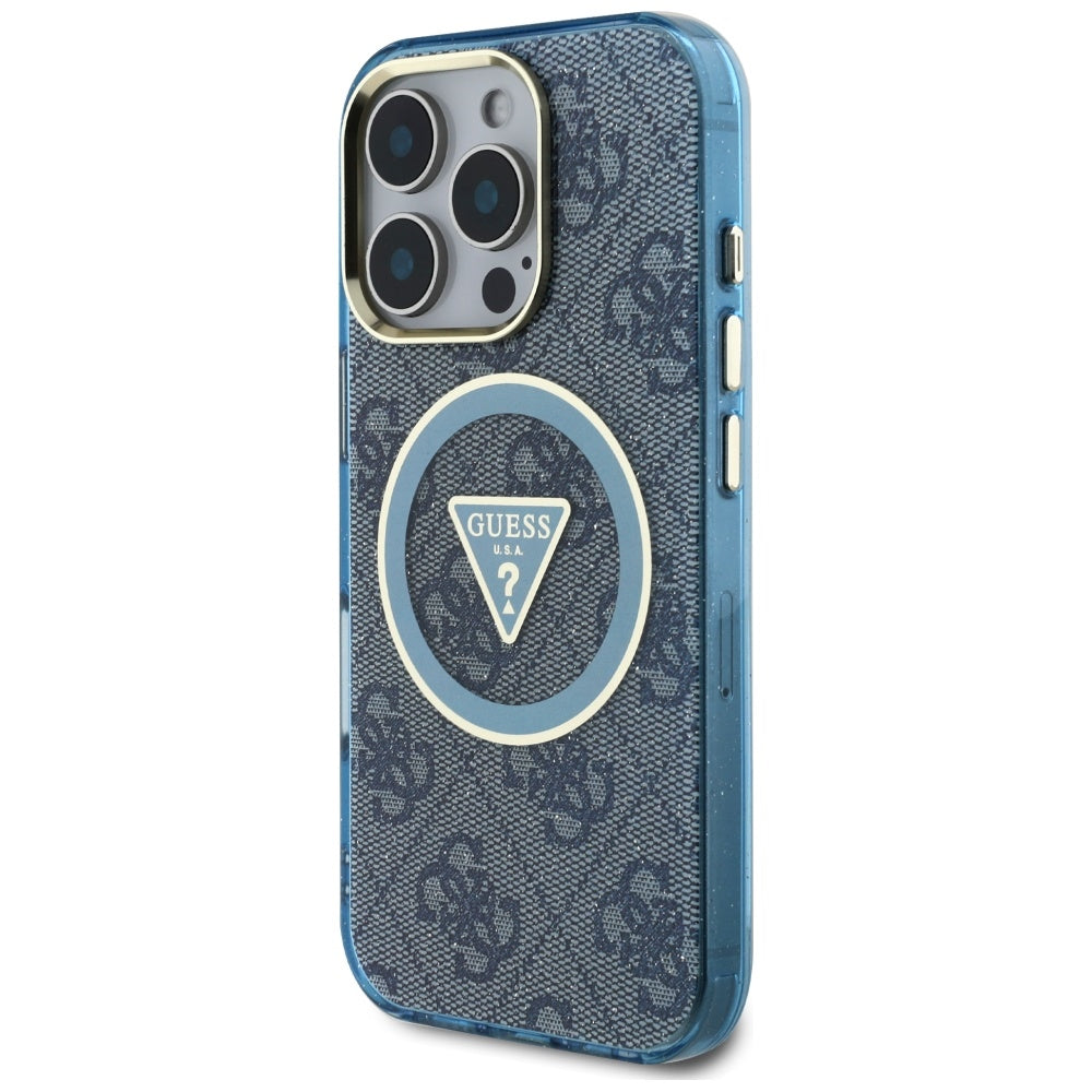 Θήκη MagSafe για Apple iPhone 16 Pro, Guess, IML Glitter 4G Circle Triangle, Μπλε