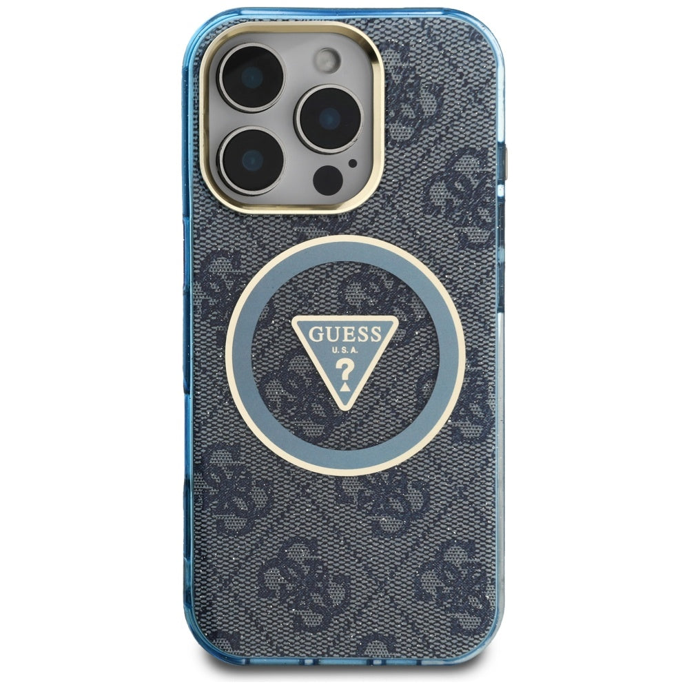 Θήκη MagSafe για Apple iPhone 16 Pro, Guess, IML Glitter 4G Circle Triangle, Μπλε