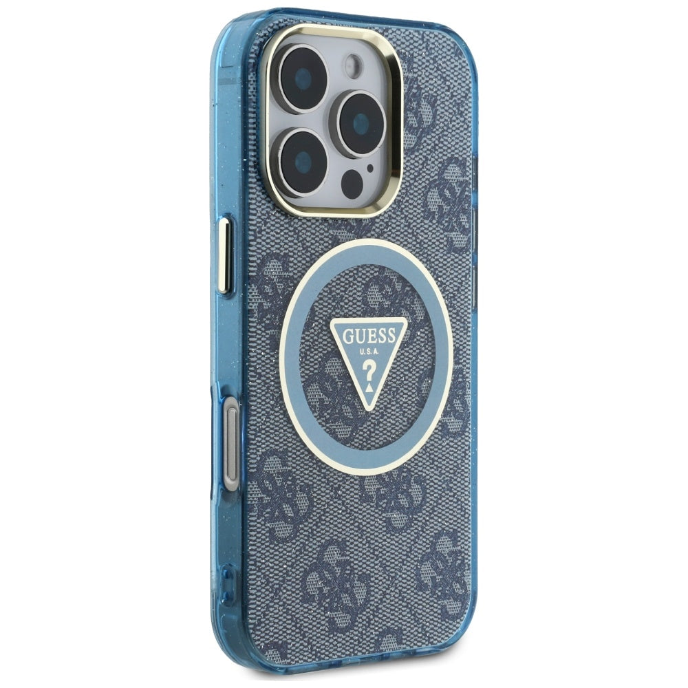 Θήκη MagSafe για Apple iPhone 16 Pro, Guess, IML Glitter 4G Circle Triangle, Μπλε
