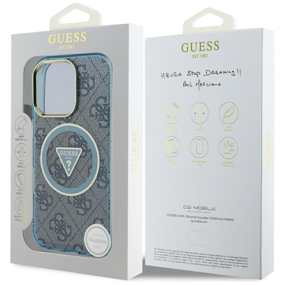 Θήκη MagSafe για Apple iPhone 16 Pro, Guess, IML Glitter 4G Circle Triangle, Μπλε