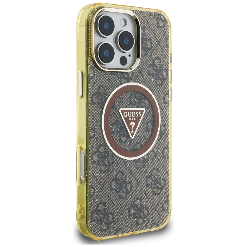 Θήκη MagSafe για Apple iPhone 16 Pro, Guess, IML Glitter 4G Circle Triangle, Καφέ