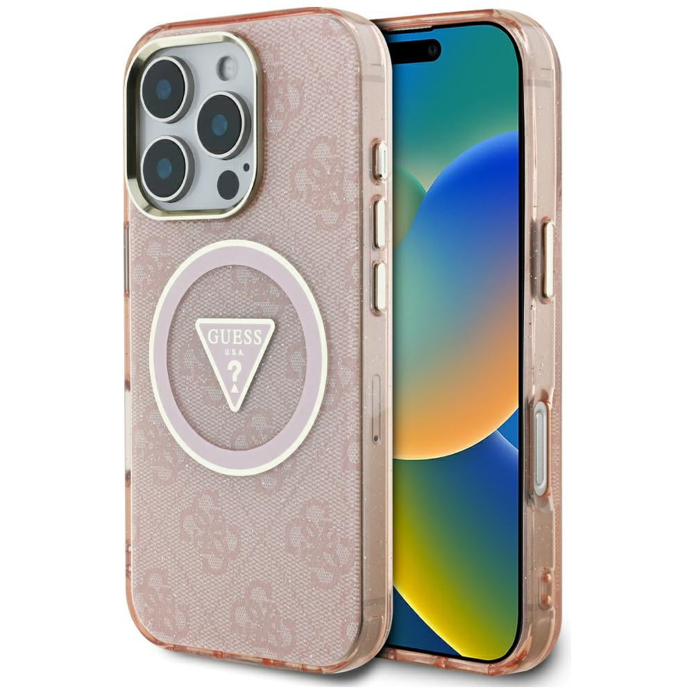 Θήκη MagSafe για Apple iPhone 16 Pro, Guess, IML Glitter 4G Circle Triangle, Ροζ