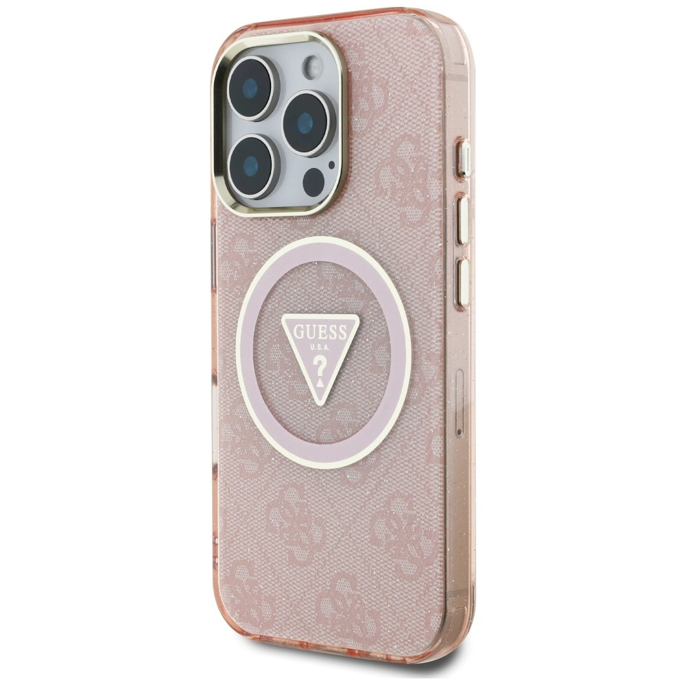 Θήκη MagSafe για Apple iPhone 16 Pro, Guess, IML Glitter 4G Circle Triangle, Ροζ