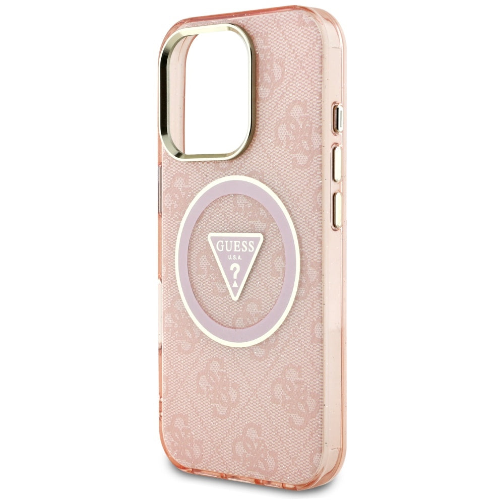 Θήκη MagSafe για Apple iPhone 16 Pro, Guess, IML Glitter 4G Circle Triangle, Ροζ