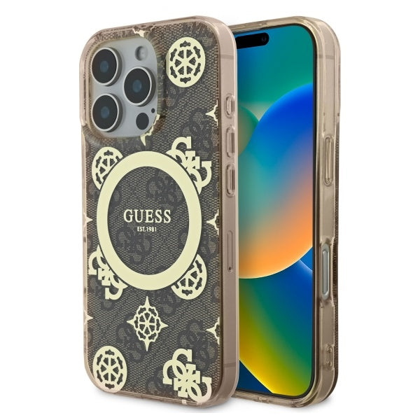 Θήκη MagSafe για Apple iPhone 16 Pro, Guess, IML Peony On 4G Background, Καφέ
