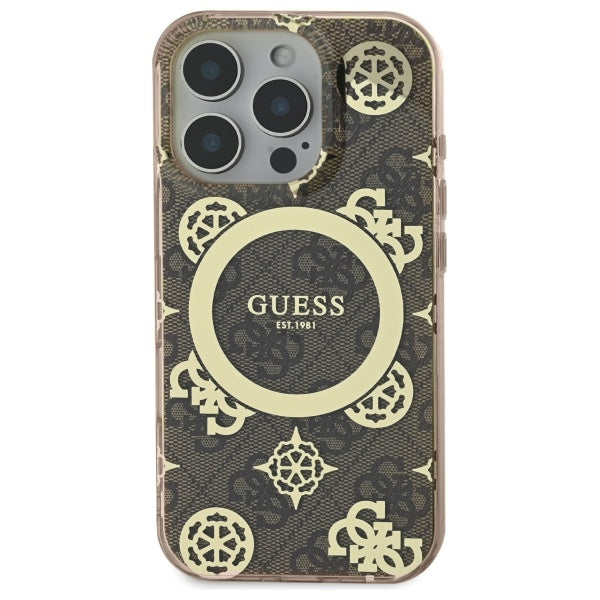 Θήκη MagSafe για Apple iPhone 16 Pro, Guess, IML Peony On 4G Background, Καφέ