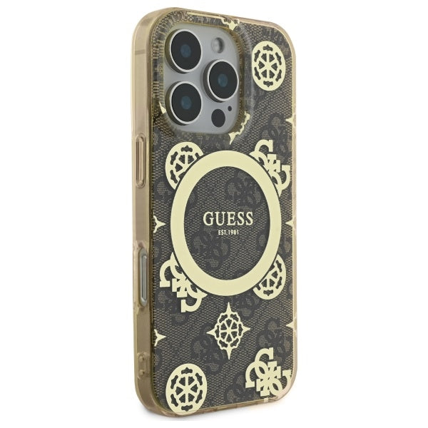Θήκη MagSafe για Apple iPhone 16 Pro, Guess, IML Peony On 4G Background, Καφέ