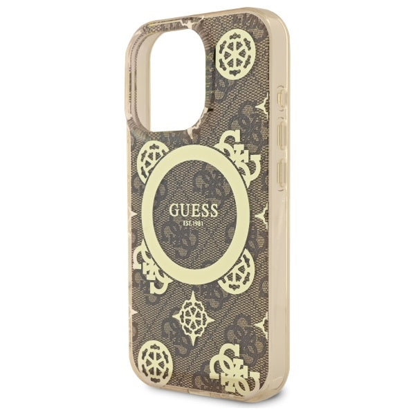 Θήκη MagSafe για Apple iPhone 16 Pro, Guess, IML Peony On 4G Background, Καφέ