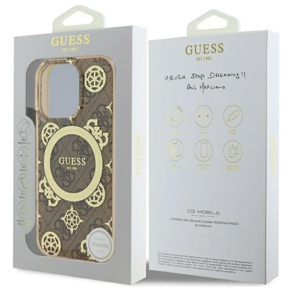 Θήκη MagSafe για Apple iPhone 16 Pro, Guess, IML Peony On 4G Background, Καφέ