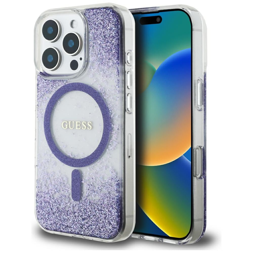 Θήκη MagSafe για Apple iPhone 16 Pro, Guess, Resin Bottom Glitter, Μοβ