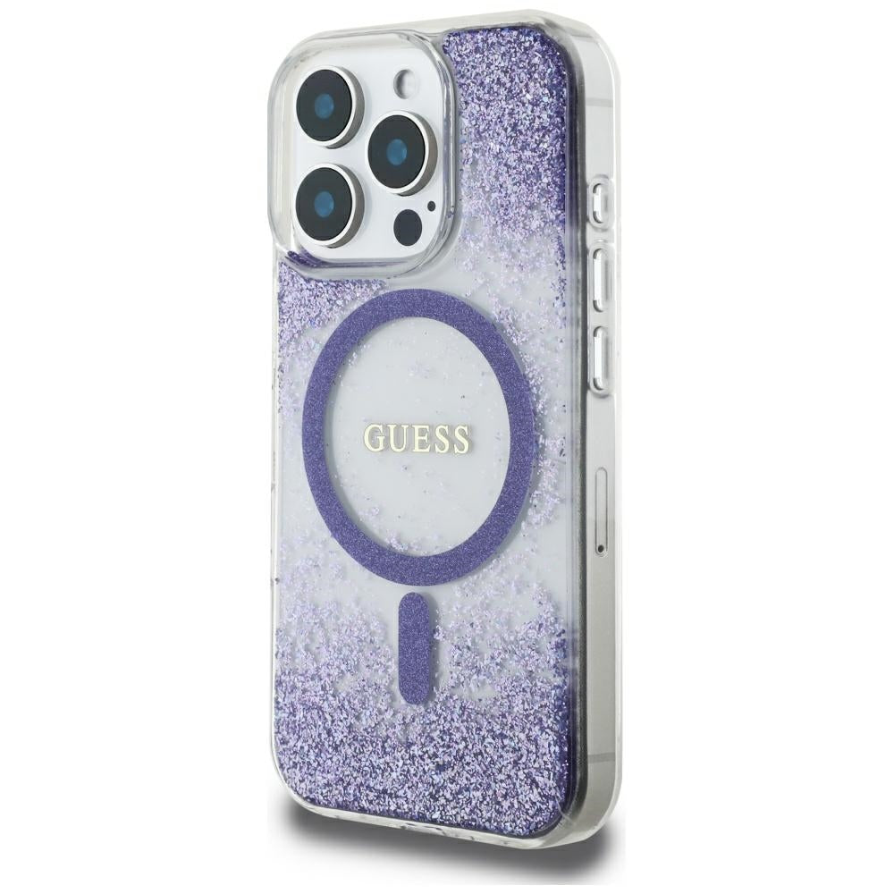 Θήκη MagSafe για Apple iPhone 16 Pro, Guess, Resin Bottom Glitter, Μοβ