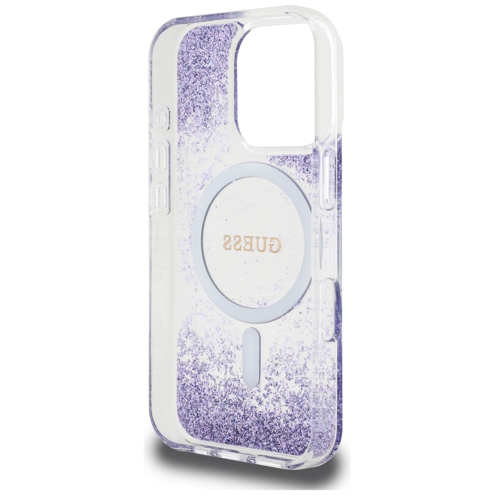 Θήκη MagSafe για Apple iPhone 16 Pro, Guess, Resin Bottom Glitter, Μοβ
