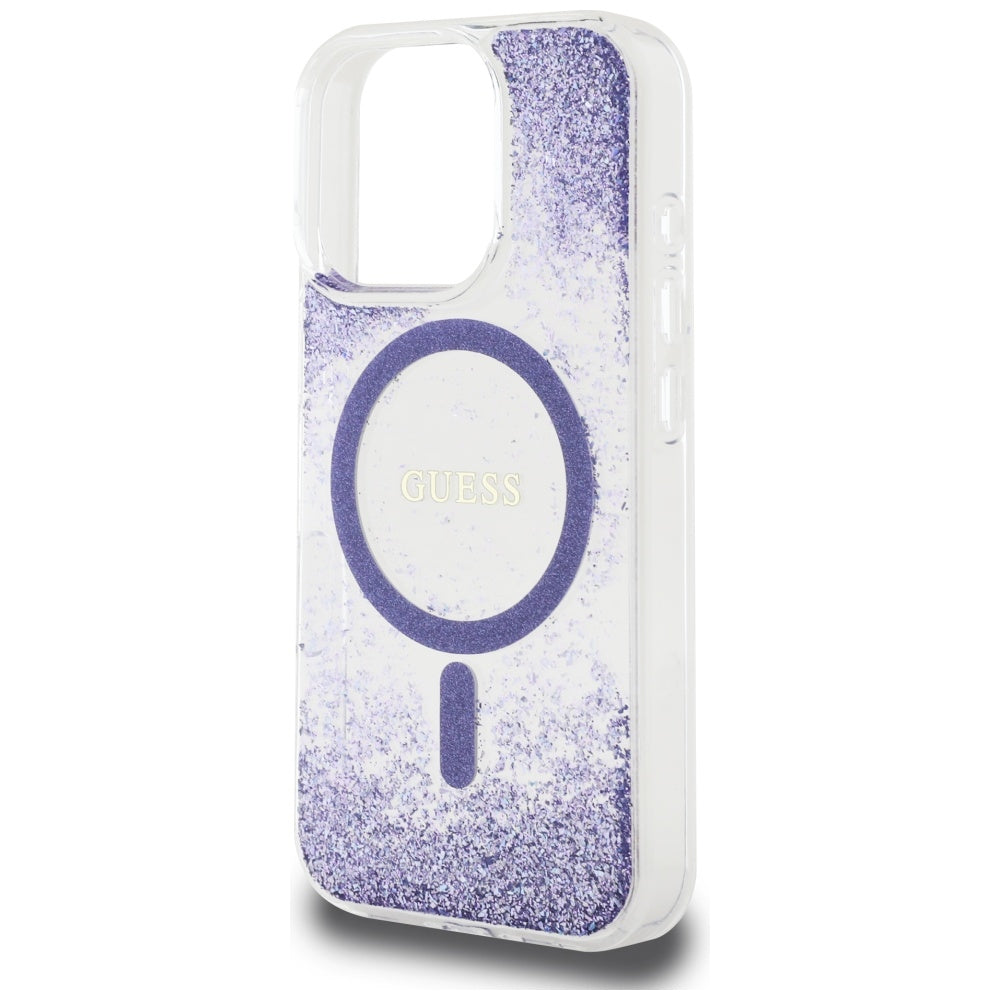 Θήκη MagSafe για Apple iPhone 16 Pro, Guess, Resin Bottom Glitter, Μοβ