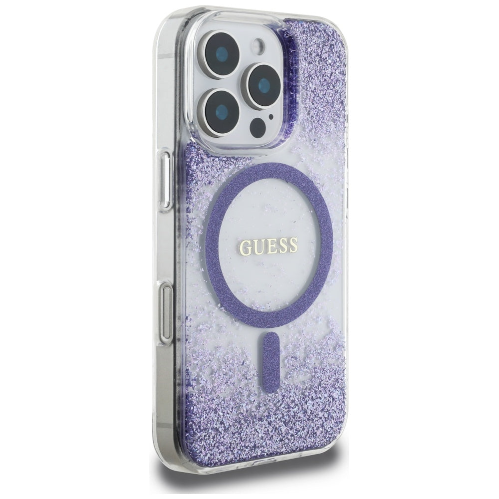 Θήκη MagSafe για Apple iPhone 16 Pro, Guess, Resin Bottom Glitter, Μοβ
