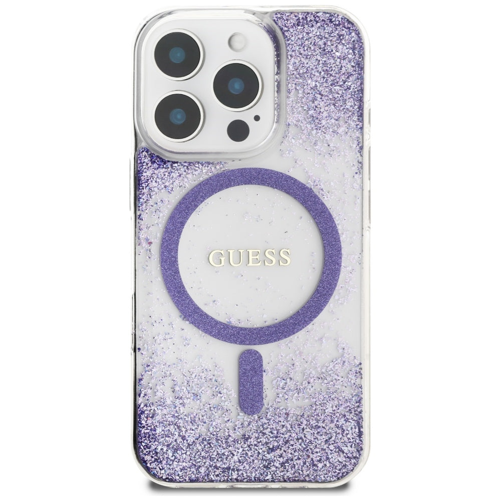 Θήκη MagSafe για Apple iPhone 16 Pro, Guess, Resin Bottom Glitter, Μοβ