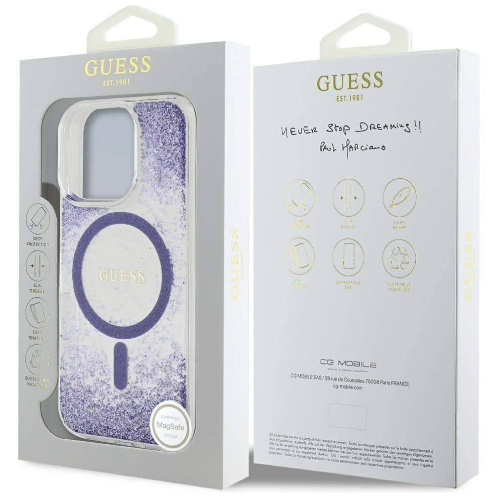 Θήκη MagSafe για Apple iPhone 16 Pro, Guess, Resin Bottom Glitter, Μοβ