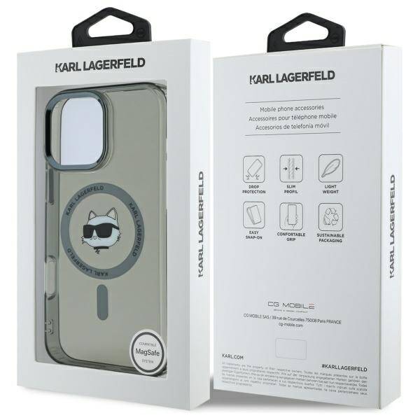 Θήκη MagSafe για Apple iPhone 16 Pro, Karl Lagerfeld, IML Metal Choupette's Head, Μαύρη