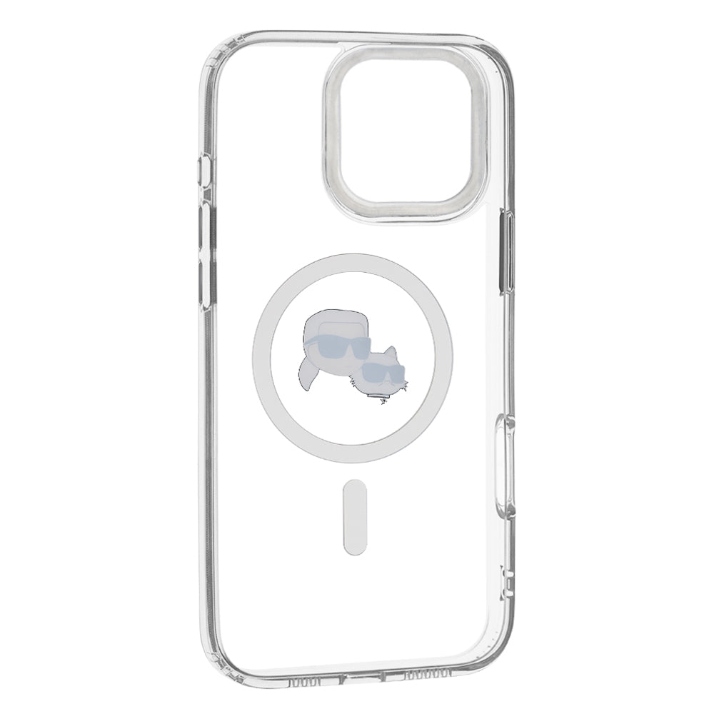 MagSafe Case for Apple iPhone 16 Pro, Karl Lagerfeld, IML Metal Karl & Choupette's Heads, White