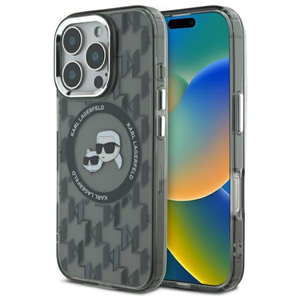 Θήκη MagSafe για Apple iPhone 16 Pro, Karl Lagerfeld, IML Monogram Karl & Choupette's Heads, Μαύρη