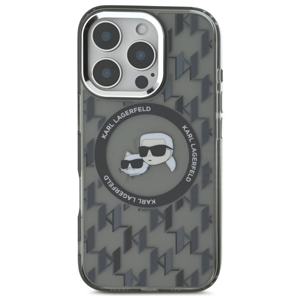 Θήκη MagSafe για Apple iPhone 16 Pro, Karl Lagerfeld, IML Monogram Karl & Choupette's Heads, Μαύρη