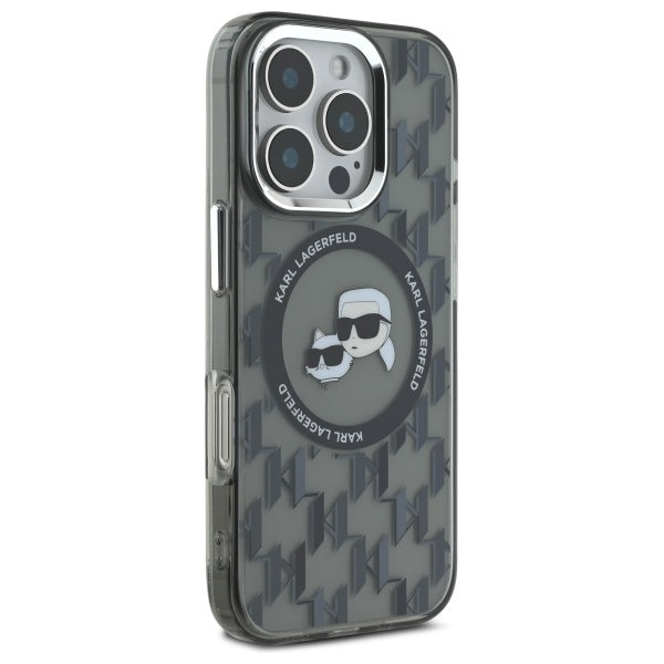 Θήκη MagSafe για Apple iPhone 16 Pro, Karl Lagerfeld, IML Monogram Karl & Choupette's Heads, Μαύρη
